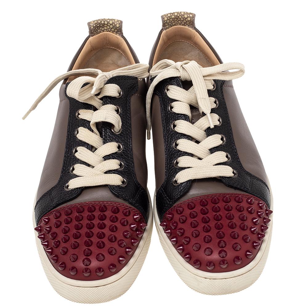 Women's Christian Louboutin Multicolor Leather Spiked Louis Junior Low Top Sneakers Size