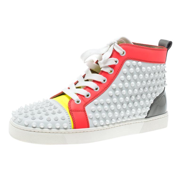Christian Louboutin Multicolor Leather  Spikes Lace Up High Top Sneakers Size 38