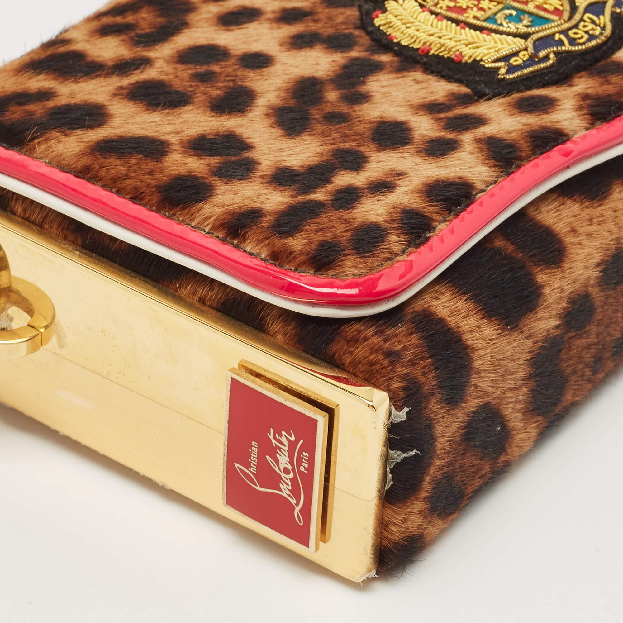 Marron Christian Louboutin petite carrie léopard multicolore en cuir et veau  en vente