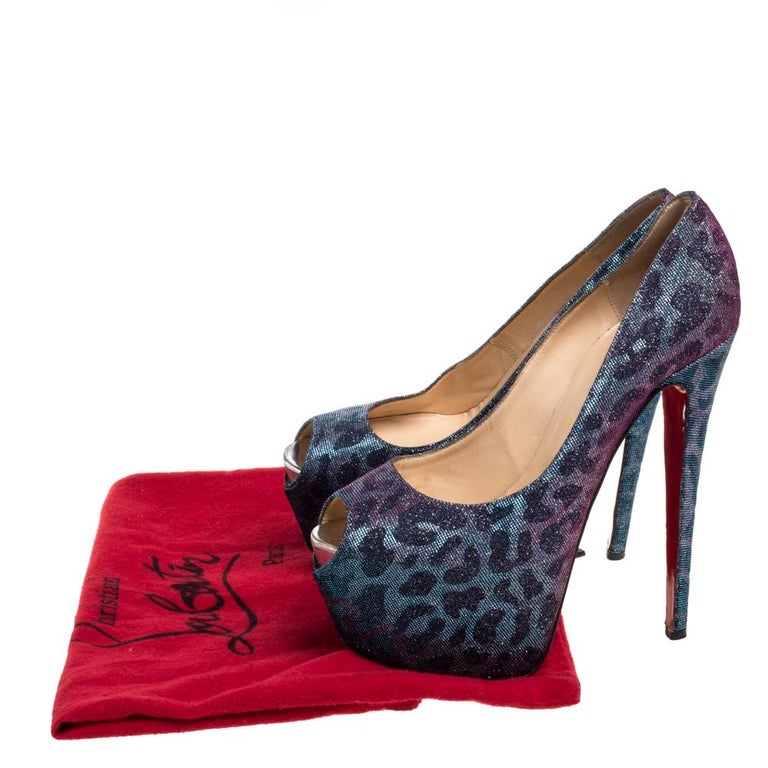Christian Louboutin Multicolor Leopard Print Lurex Highness Pumps Size 38.5 For Sale at 1stDibs