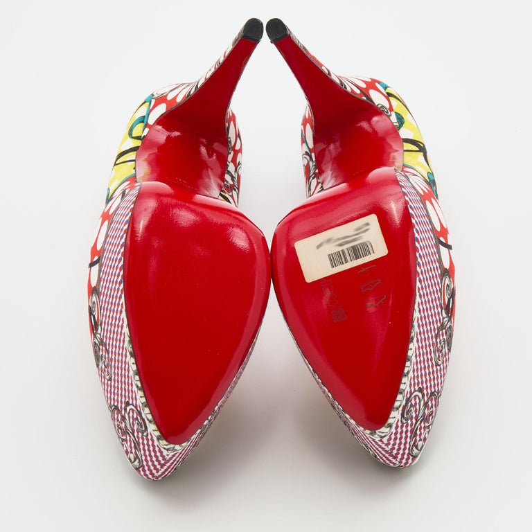 Christian Louboutin Multicolor Loubi Print Fabric Daffodile Platform Pumps Size For Sale at 1stDibs