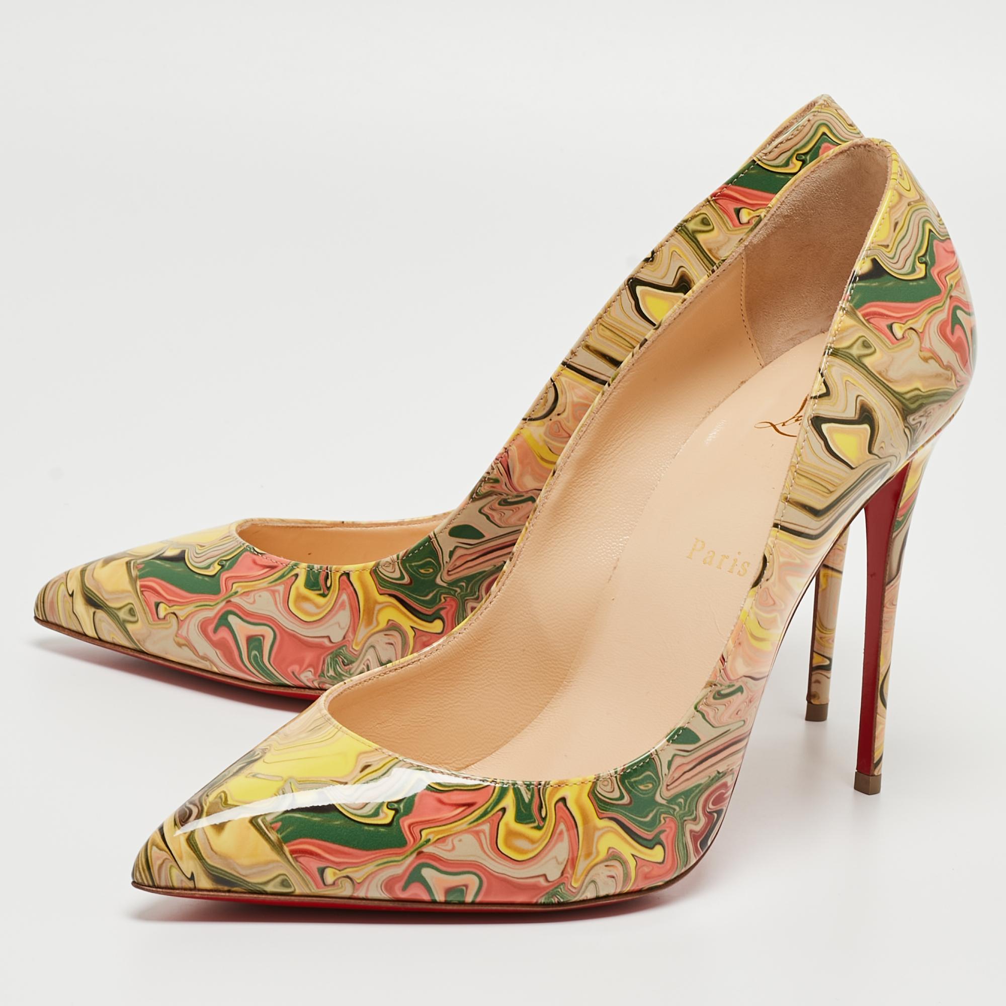 Christian Louboutin Multicolor Marble Print Patent Leather Pigalle Follies Pumps 3