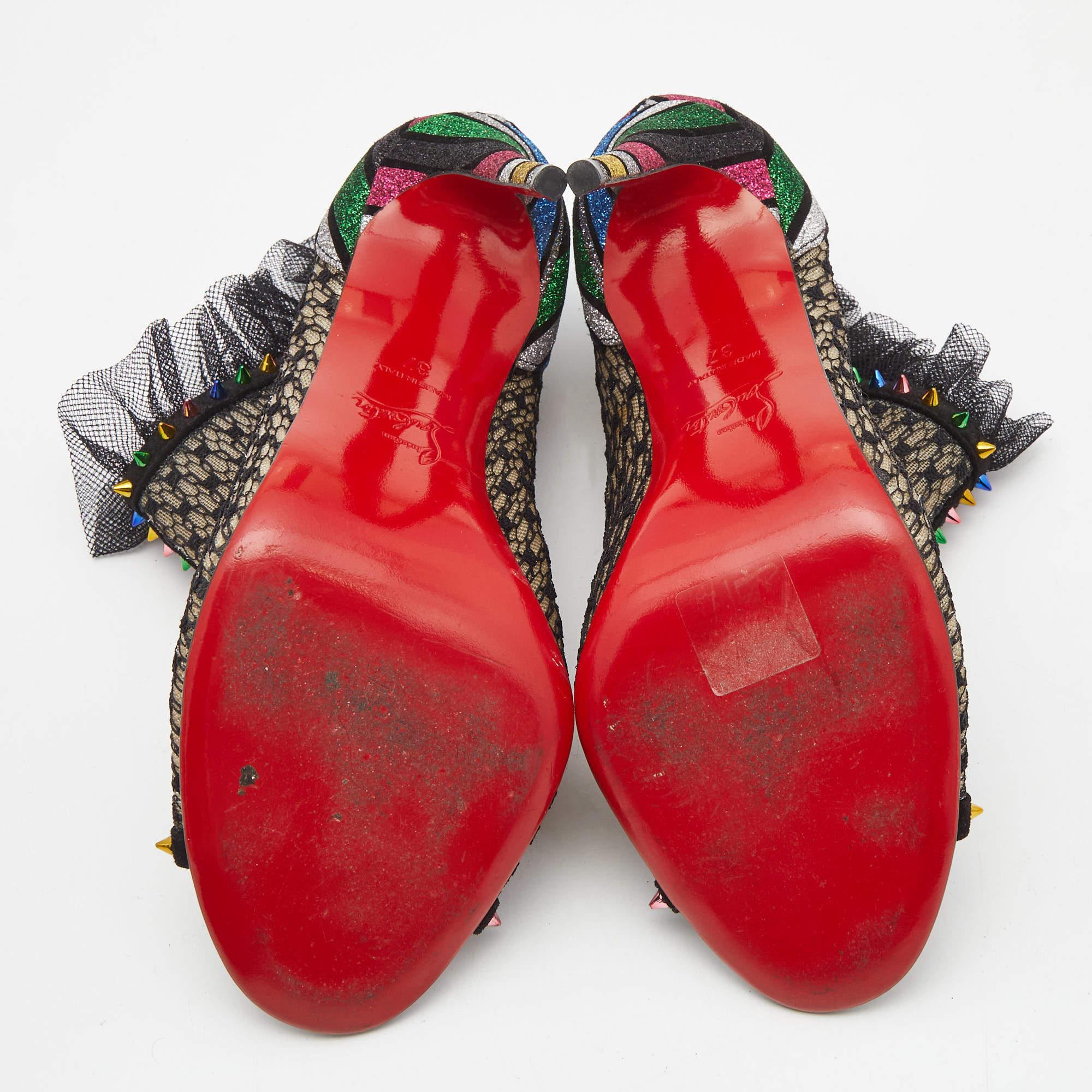 De las mujeres Christian Louboutin Botines Juliettra de malla y encaje multicolor Talla 37 en venta