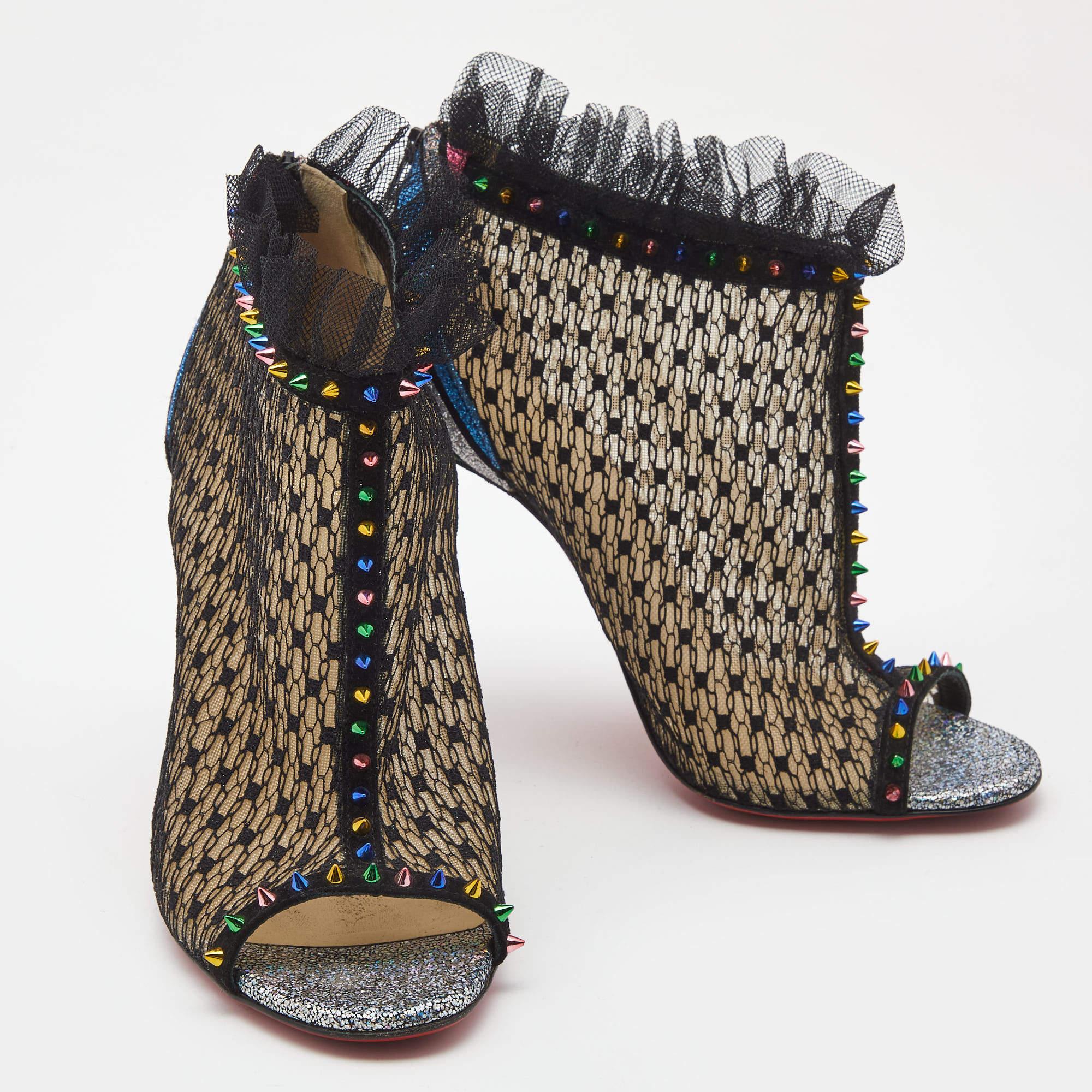 Christian Louboutin Multicolor Mesh and Lace Juliettra Ankle Boots Size 37 For Sale 1