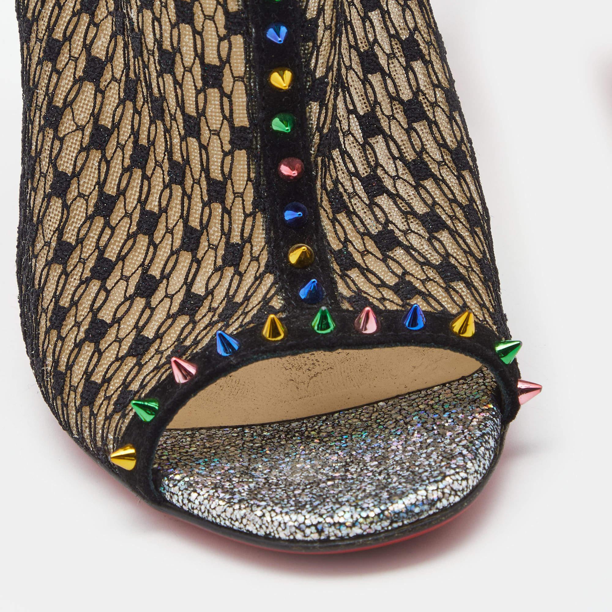 Christian Louboutin Multicolor Mesh and Lace Juliettra Ankle Boots Size 37 For Sale 2
