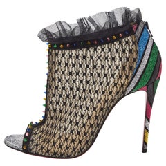 Christian Louboutin Multicolor Mesh and Lace Juliettra Ankle Boots Size 37