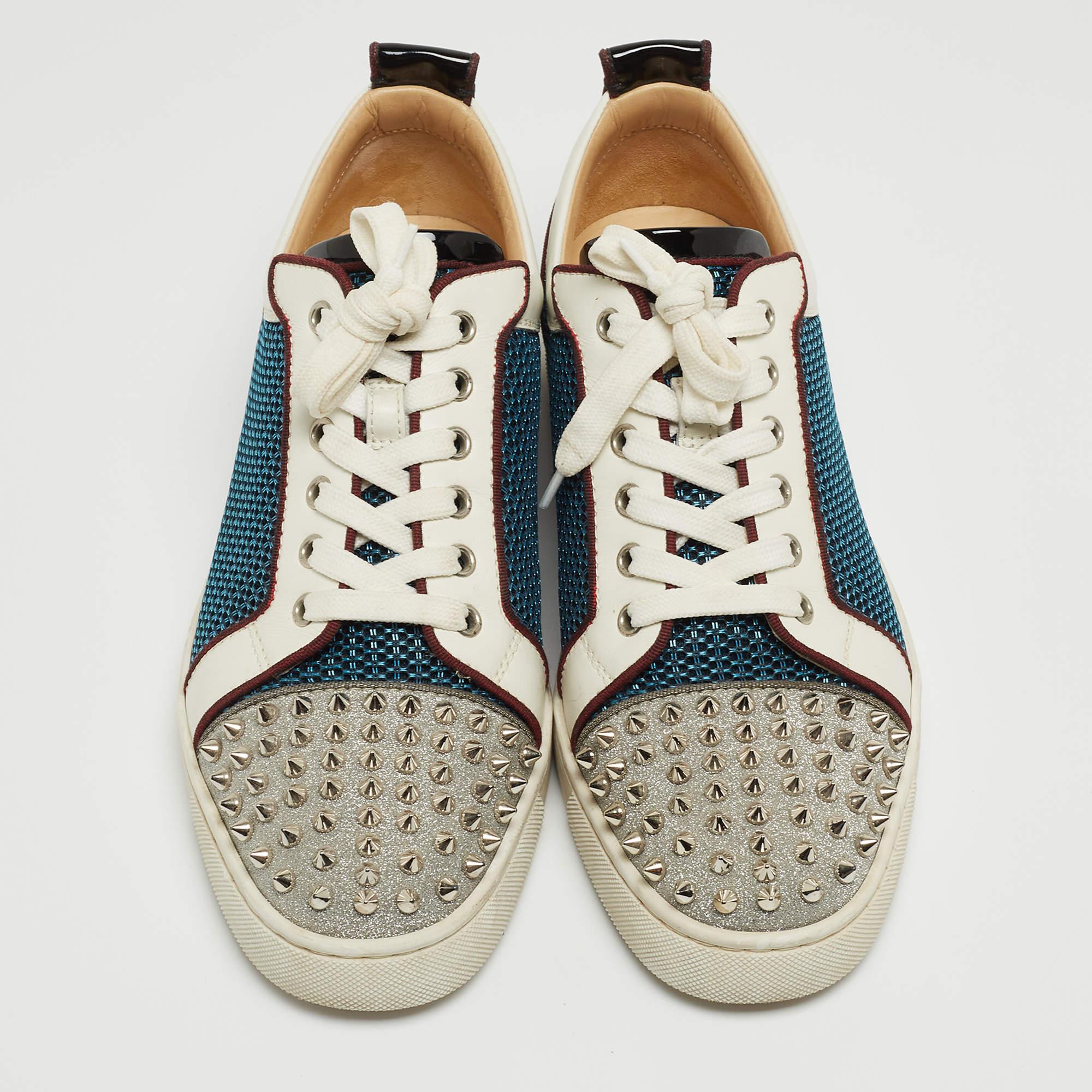 Beige Christian Louboutin Multicolor Mesh and Leather Louis Junior Spikes Sneakers Siz