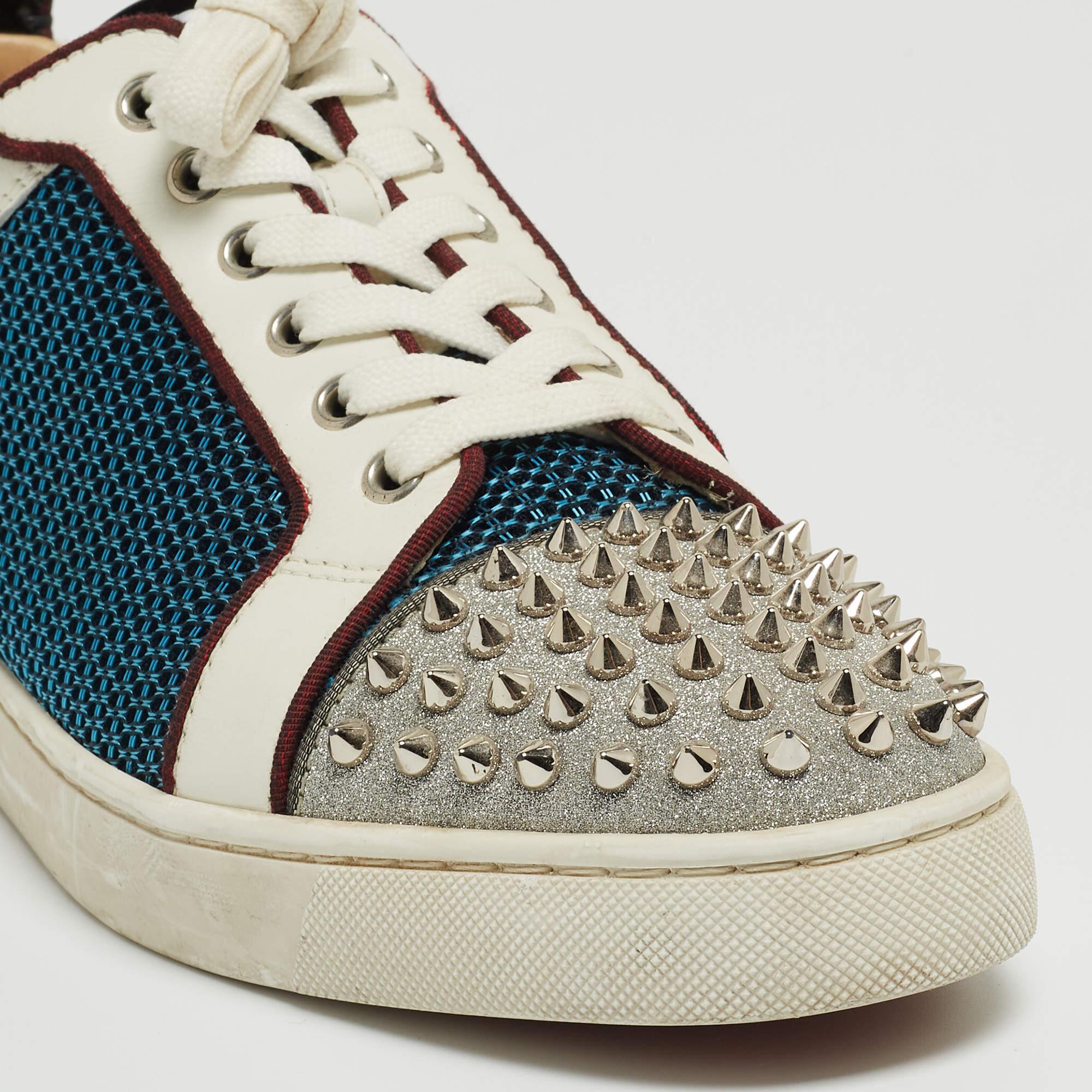 Men's Christian Louboutin Multicolor Mesh and Leather Louis Junior Spikes Sneakers Siz