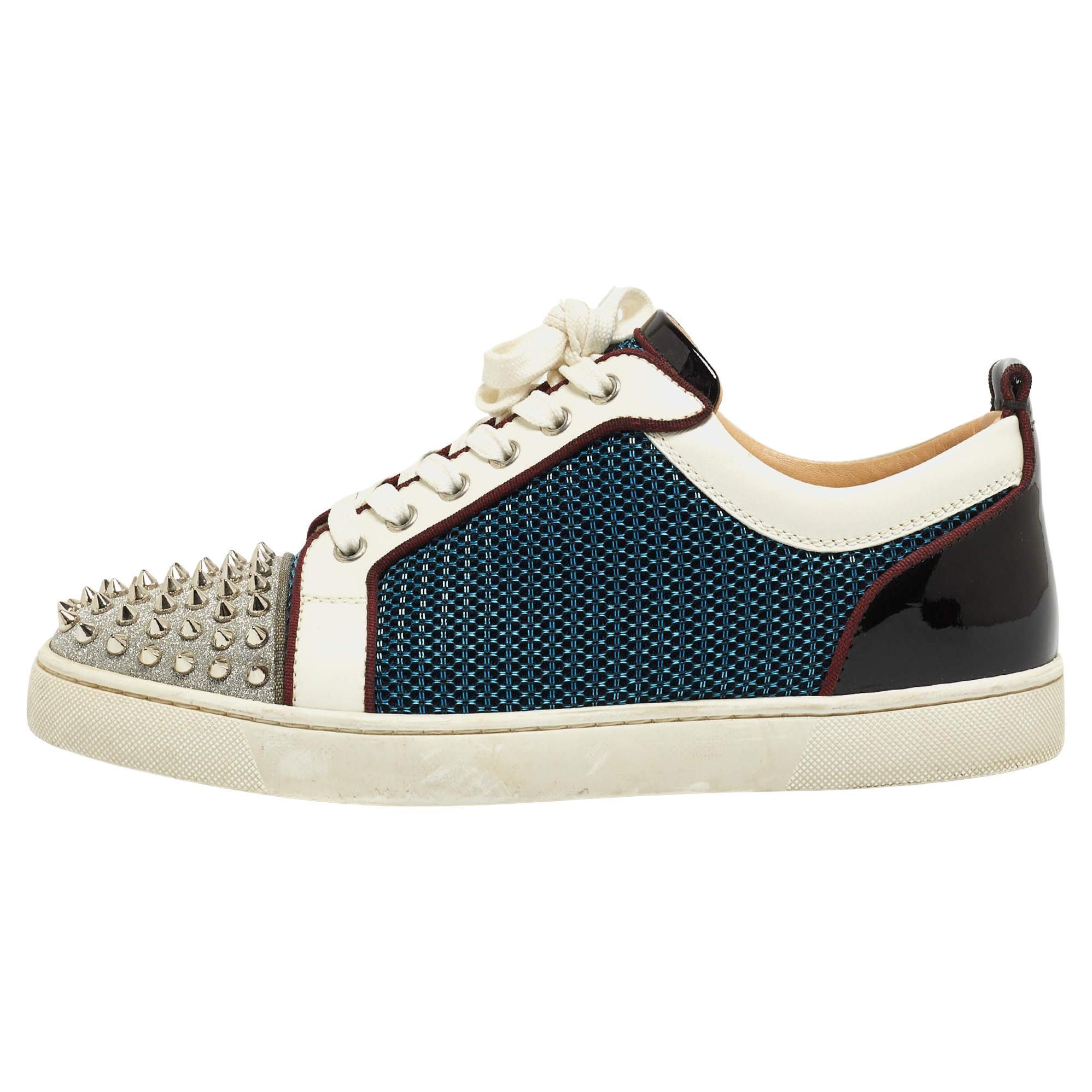 Christian Louboutin Multicolor Mesh and Leather Louis Junior Spikes Sneakers Siz