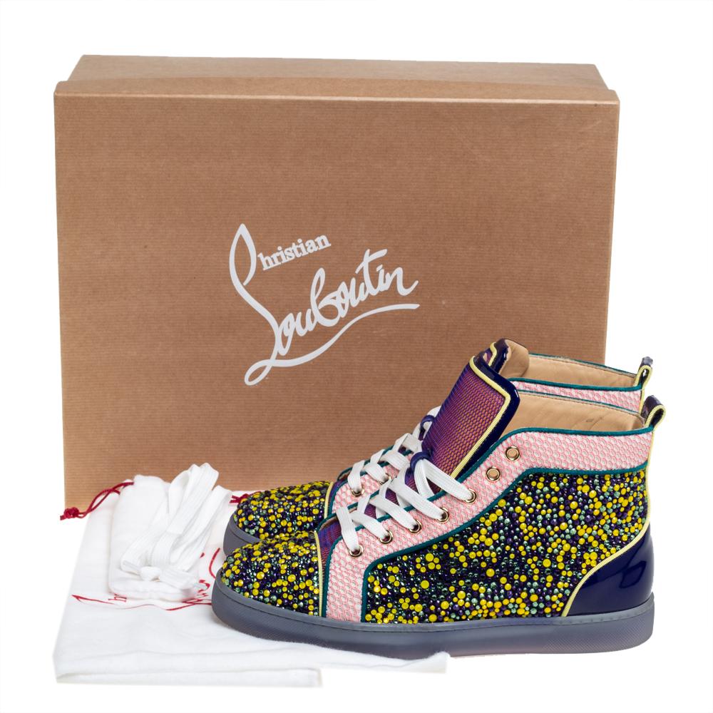 Women's Christian Louboutin Multicolor Mesh Crystal High Top Sneakers Size 39