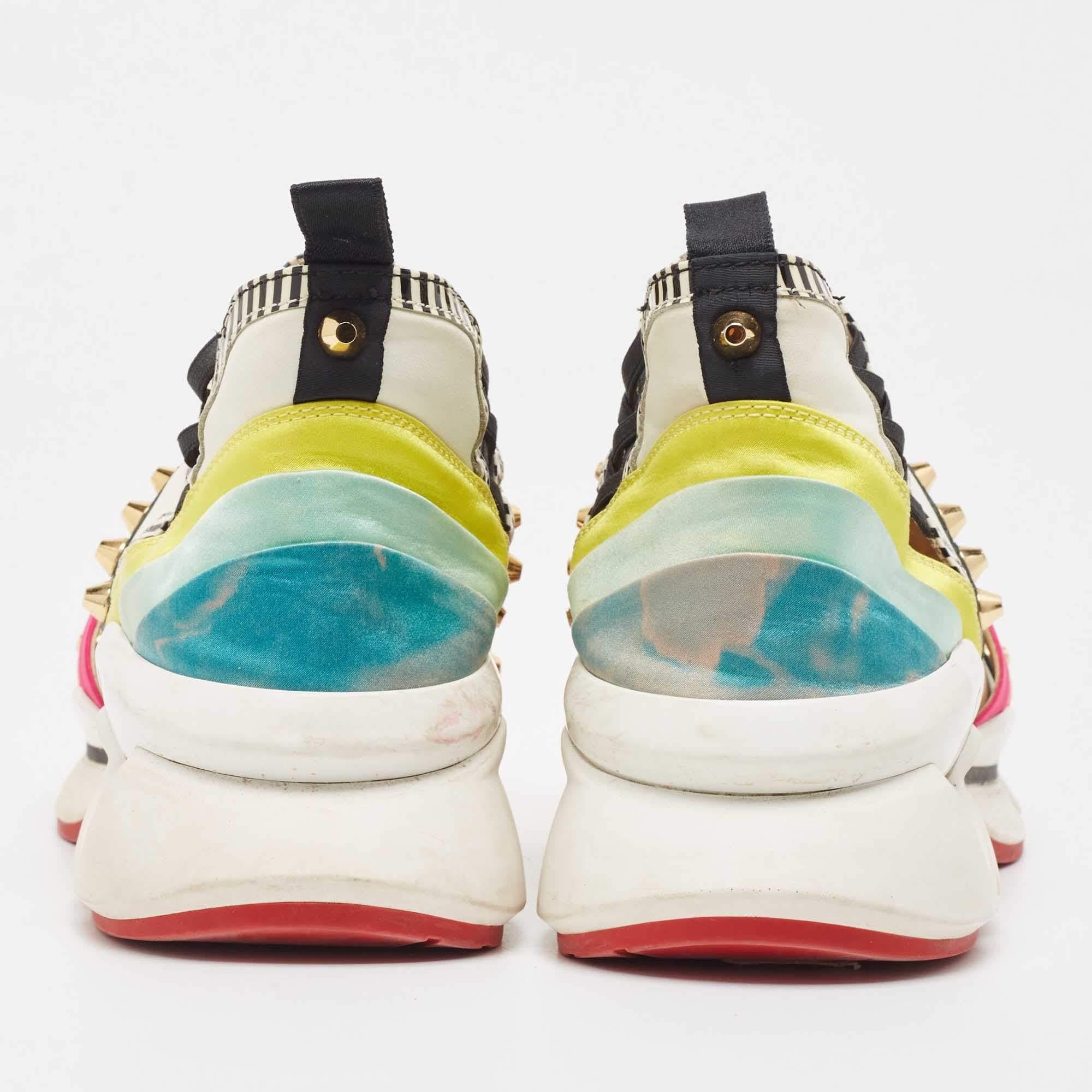 Women's Christian Louboutin Multicolor Neoprene and Leather 123 Run Rainbow Sneakers Siz For Sale