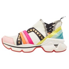 Used Christian Louboutin Multicolor Neoprene and Leather 123 Run Rainbow Sneakers Siz