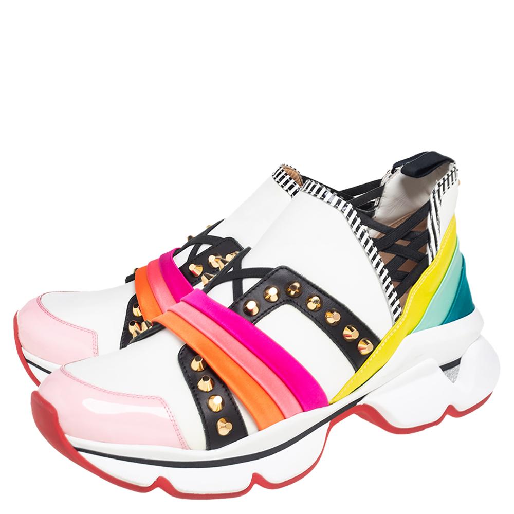 Christian Louboutin Multicolor Neoprene And Leather Lipsy Run Sneakers Size 39 In Good Condition In Dubai, Al Qouz 2