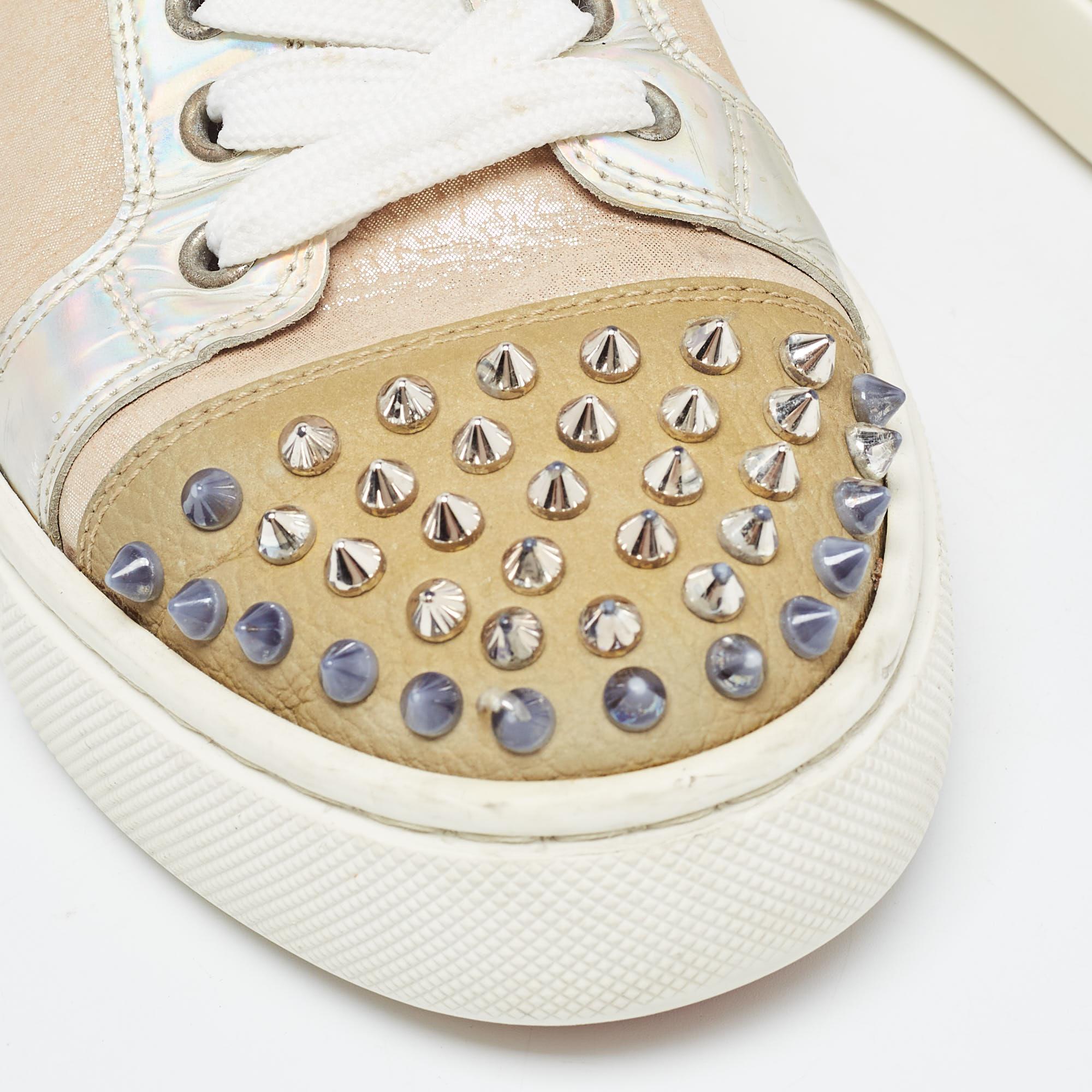 Christian Louboutin Multicolor Nubuck and Leather Louis Junior Spikes Sneakers  For Sale 4