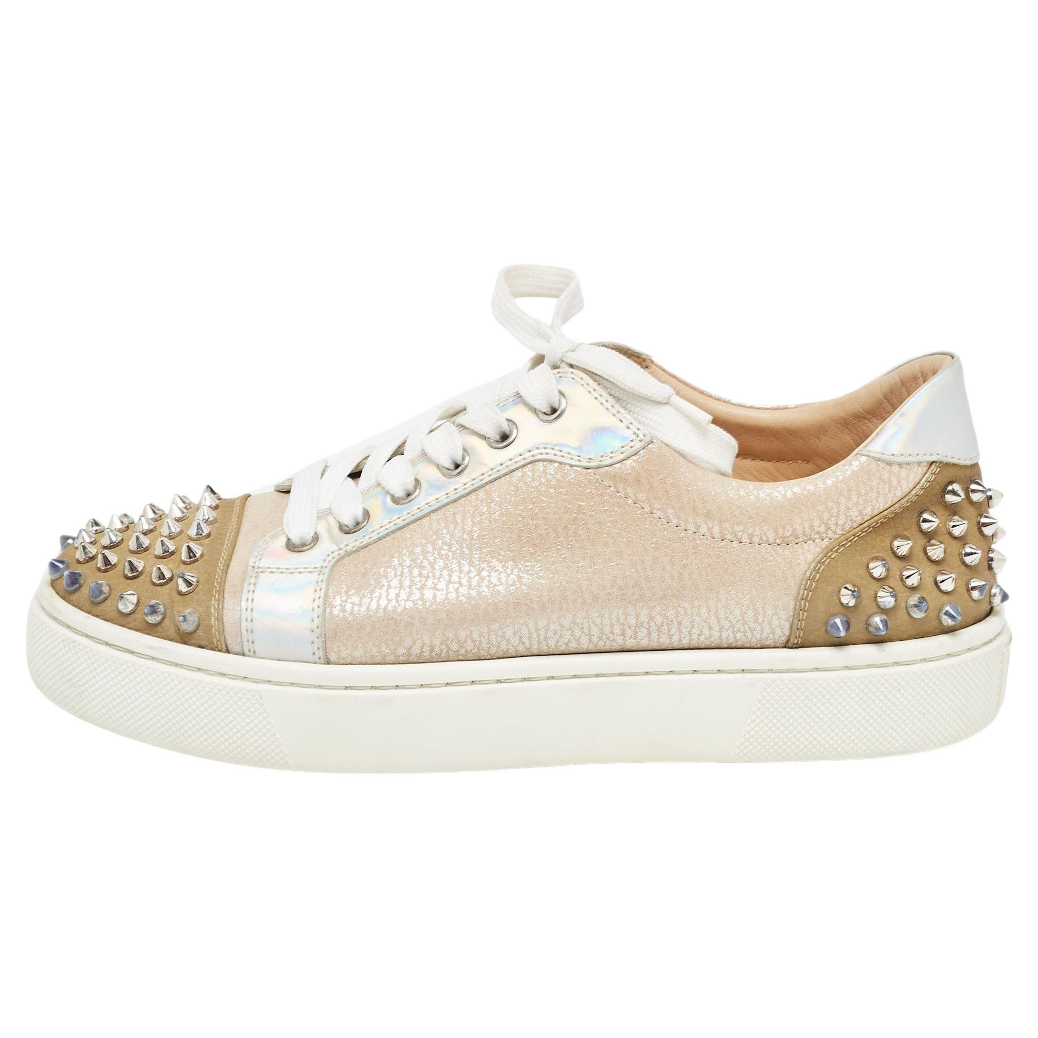 Christian Louboutin Multicolor Nubuck and Leather Louis Junior Spikes Sneakers