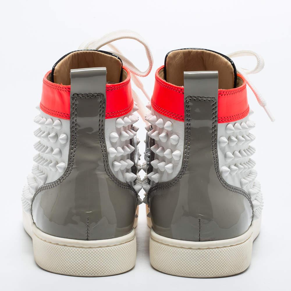 Gray Christian Louboutin Multicolor Patent and Leather  High Top Sneakers Size 36 For Sale