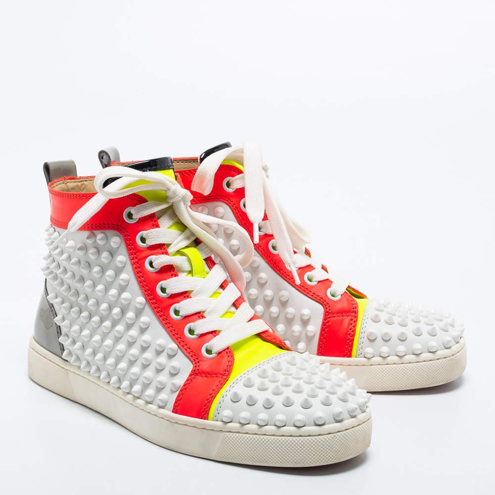 Christian Louboutin Multicolor Patent and Leather  High Top Sneakers Size 36 In Good Condition For Sale In Dubai, Al Qouz 2