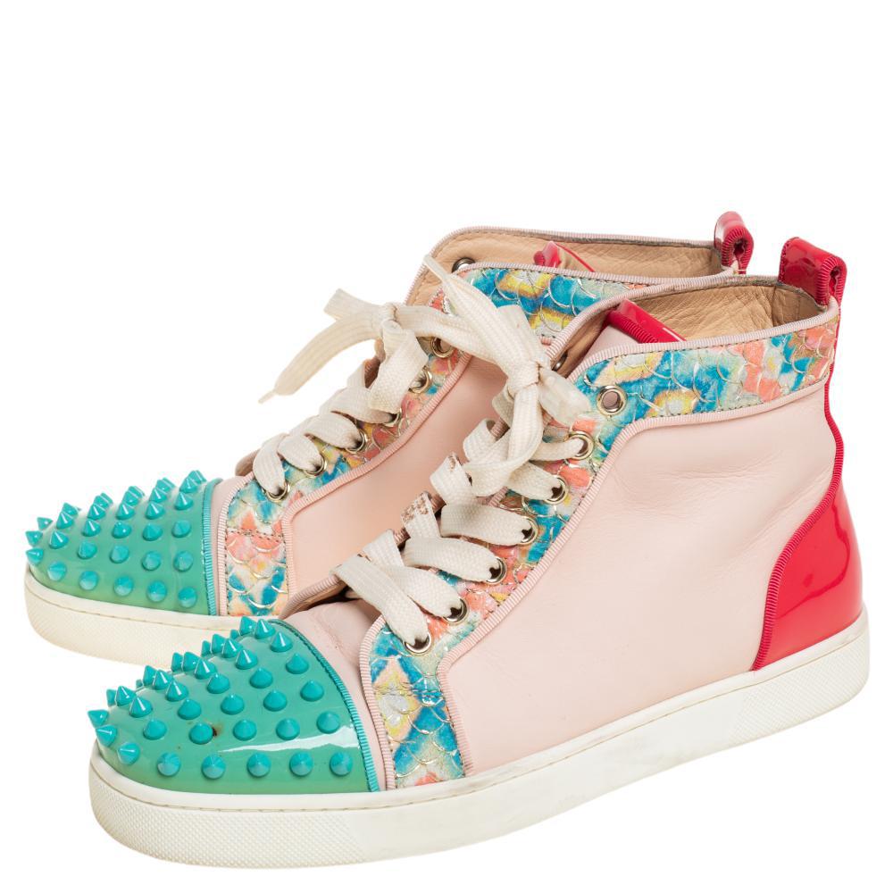Christian Louboutin Multicolor Patent And Leather Louis Spikes High-Top Sneakers In Good Condition In Dubai, Al Qouz 2