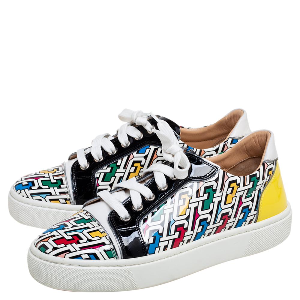 Women's Christian Louboutin Multicolor Patent And Leather Low Top Sneakers Size 39
