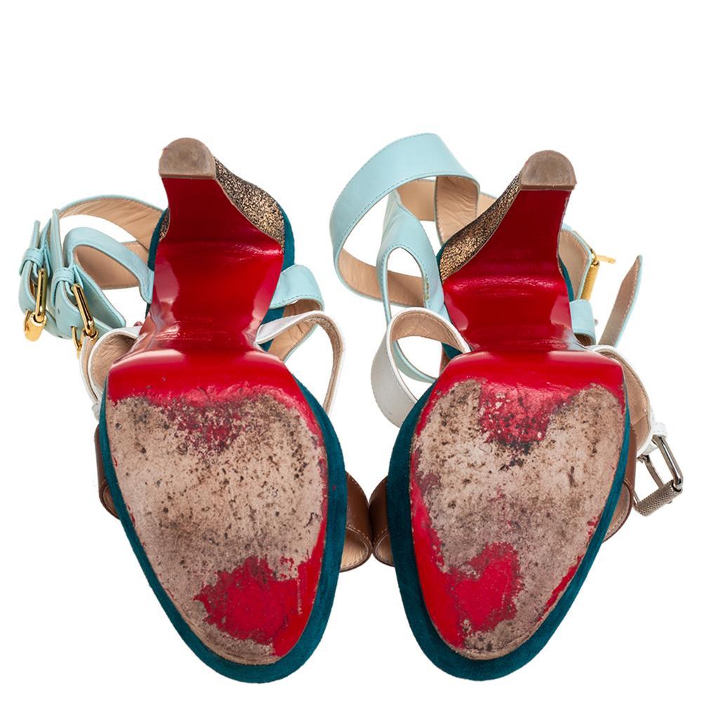Christian Louboutin Multicolor Patent And Leather Rocknbuckle Sandals Size 38.5 In Fair Condition In Dubai, Al Qouz 2