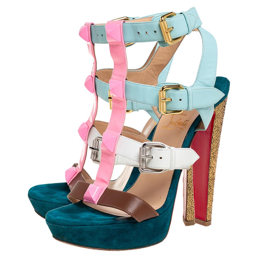 Christian Louboutin Multicolor Patent And Leather Rocknbuckle Sandals Size 38.5 2