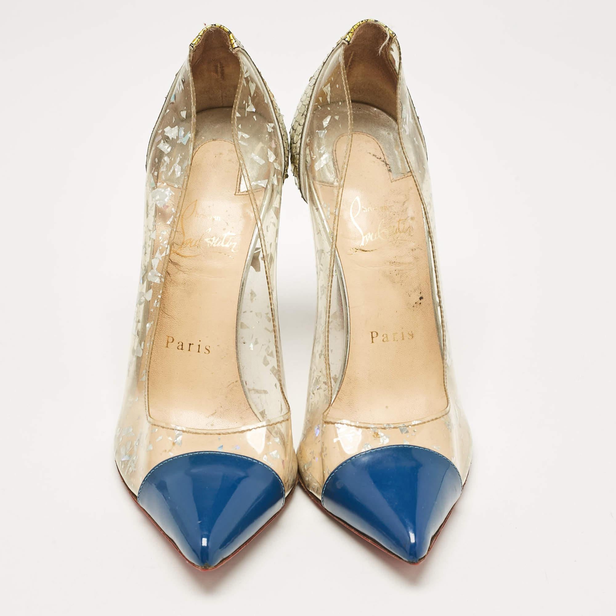 Beige Christian Louboutin Multicolor Patent Leather and PVC Debout Pumps Size 38 For Sale