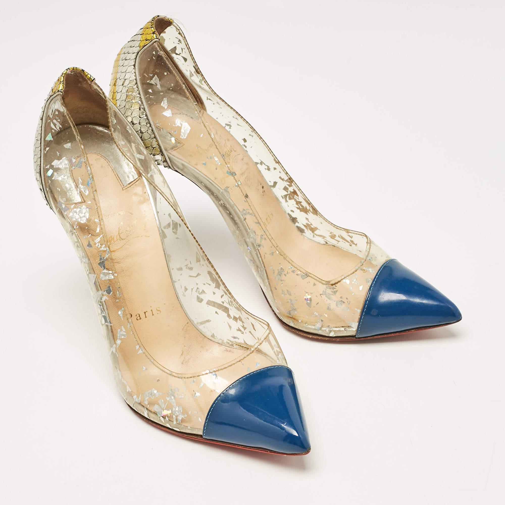 Christian Louboutin Multicolor Patent Leather and PVC Debout Pumps Size 38 In Fair Condition For Sale In Dubai, Al Qouz 2