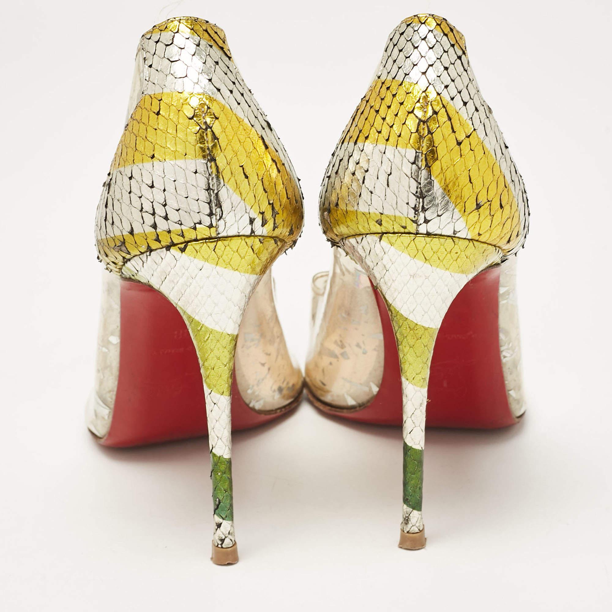 Women's Christian Louboutin Multicolor Patent Leather and PVC Debout Pumps Size 38 For Sale