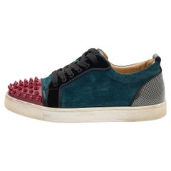 Christian Louboutin Multicolor Patent Leather and Suede Spike Accent Low Top Sne
