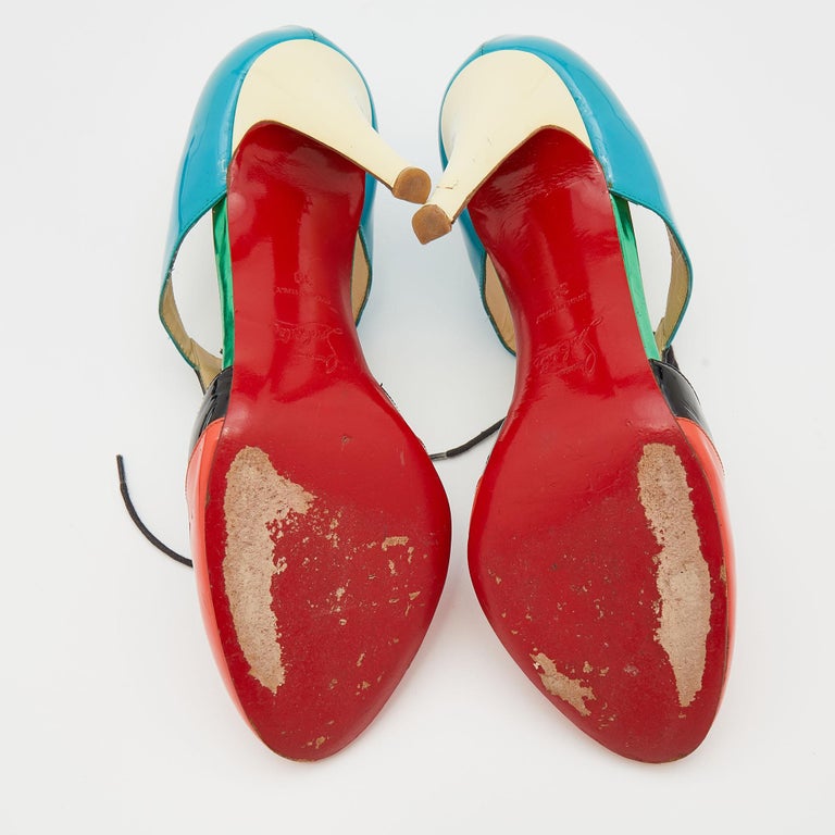 Christian Louboutin Multicolor Patent Leather Cut Out Lace Up Booties ...