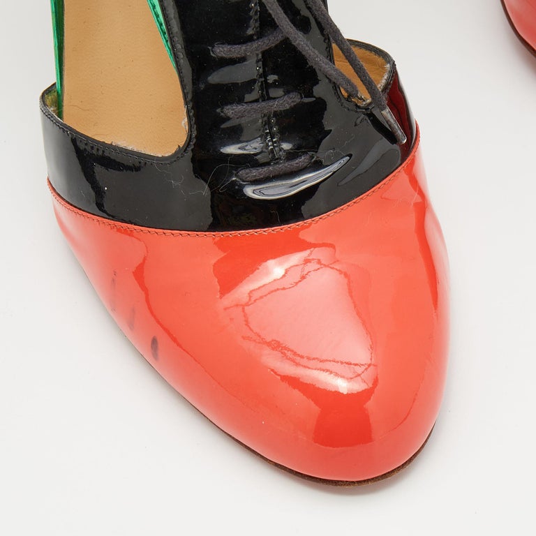 Christian Louboutin Multicolor Patent Leather Cut Out Lace Up Booties ...
