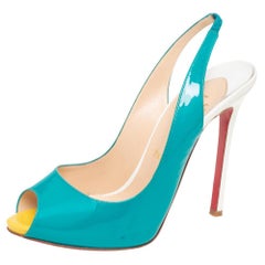 Christian Louboutin Mehrfarbige Lackleder Flo Slingback Sandalen Größe 37,5