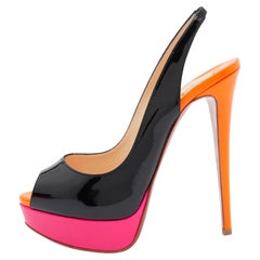 Christian Louboutin Mehrfarbige Lady Peep-Pumps aus Lackleder mit Slingback Größe 38