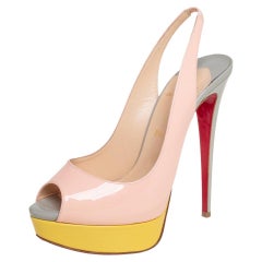 Christian Louboutin Mehrfarbige Lady Peep Toe Sandalen aus Lackleder Größe 39,5