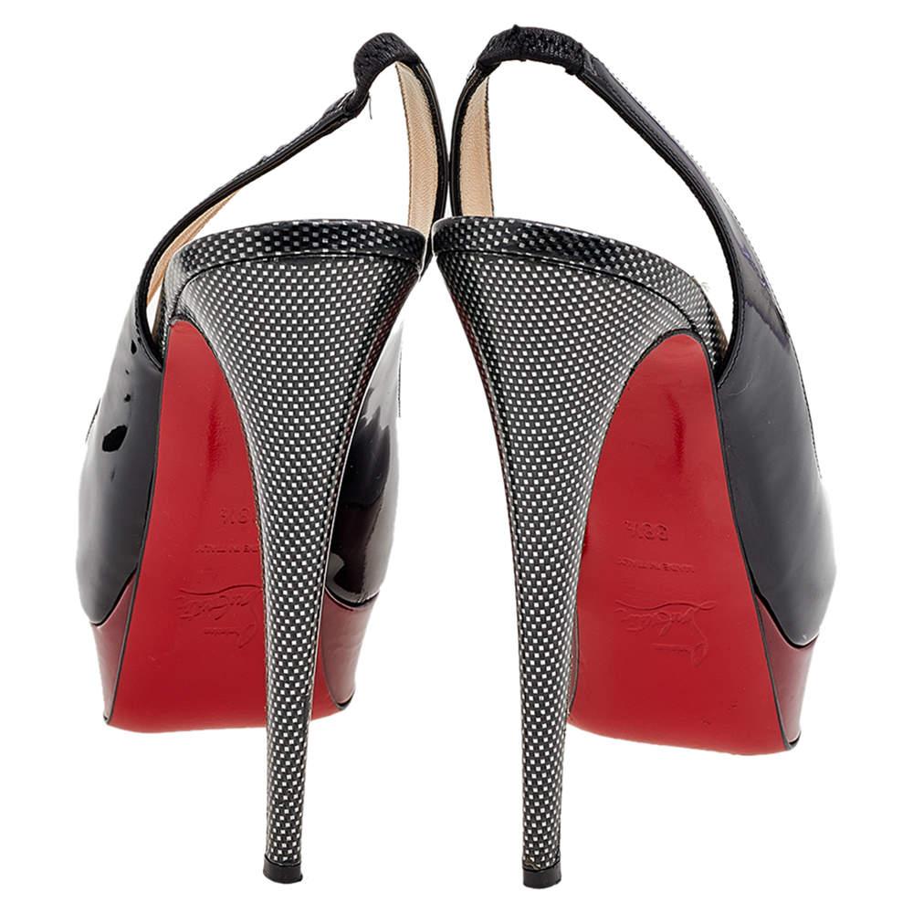 Women's Christian Louboutin Multicolor Patent Leather Lady Peep Toe Slingback Platform S For Sale