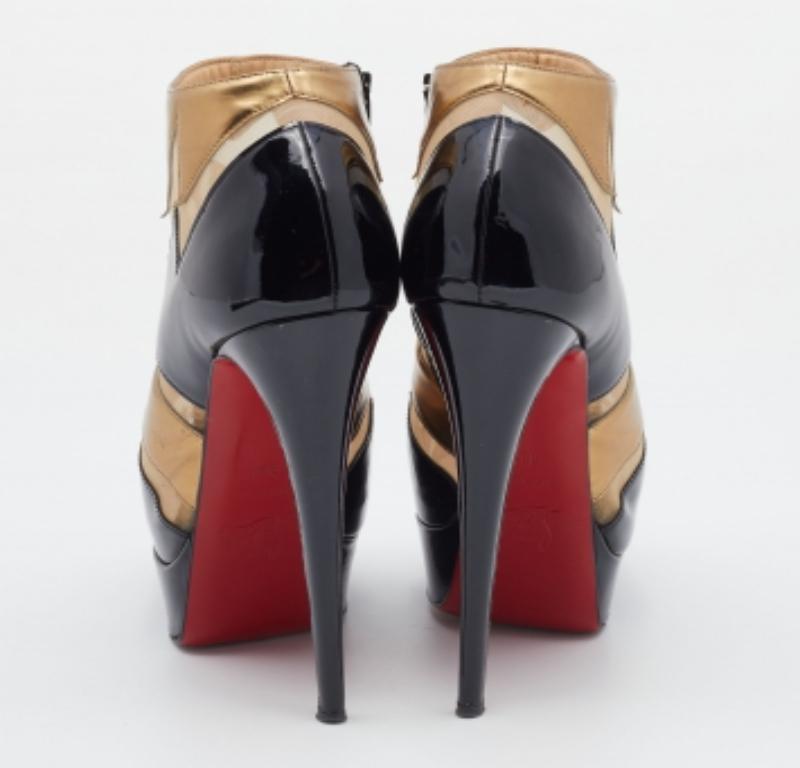 Women's Christian Louboutin Multicolor Patent Leather & Mesh Peep toe Booties Size 38.5 For Sale