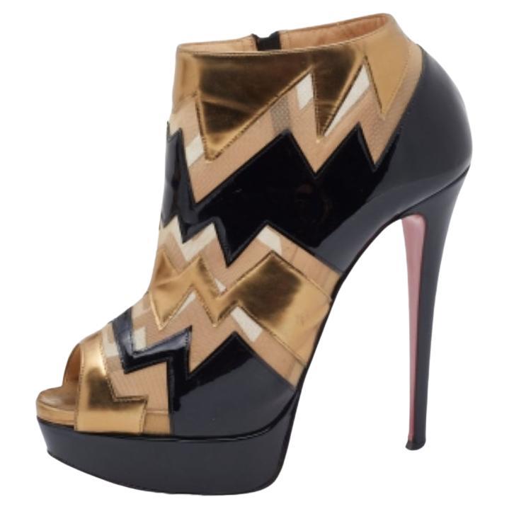 Christian Louboutin Multicolor Patent Leather & Mesh Peep toe Booties Size 38.5