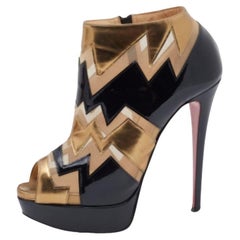 Christian Louboutin Multicolor Patent Leather & Mesh Peep toe Booties Size 38.5