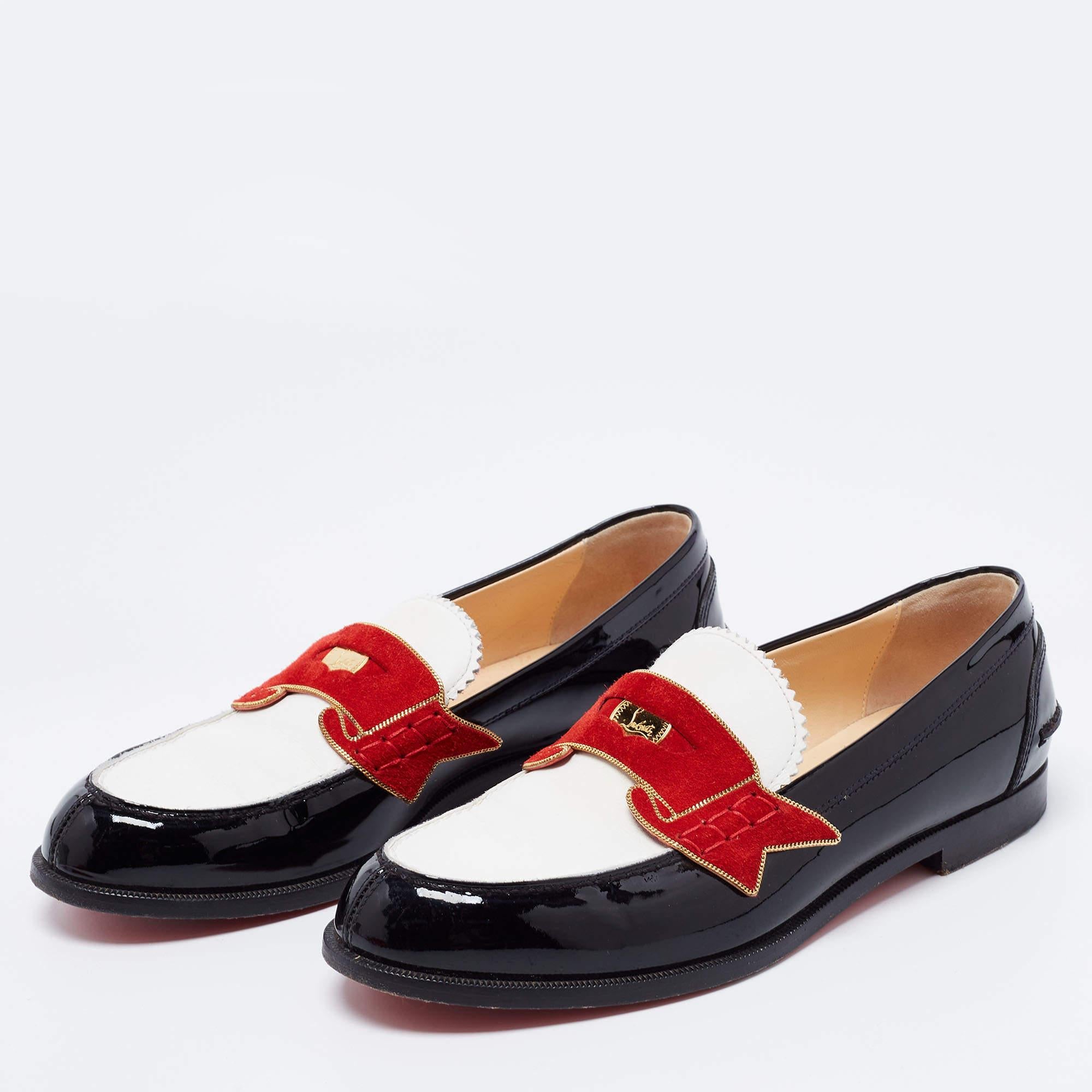 Christian Louboutin Multicolor Patent Leather Monono Flat Loafers Size 36.5 In Good Condition In Dubai, Al Qouz 2