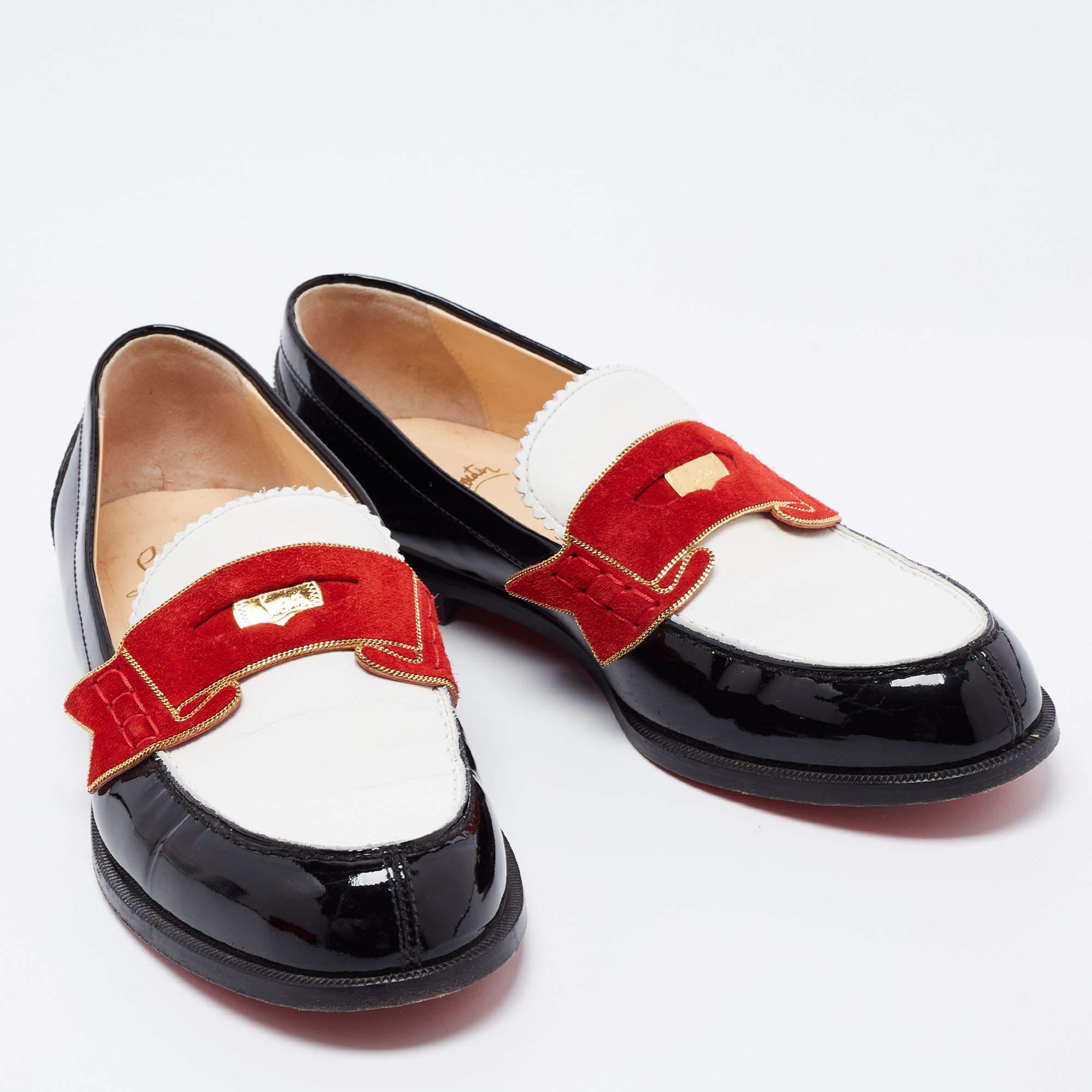 Women's Christian Louboutin Multicolor Patent Leather Monono Flat Loafers Size 36.5