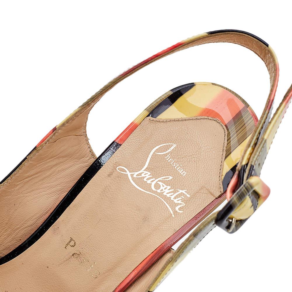 Christian Louboutin Multicolor Patent Leather Plume Slingback Sandals Size 38 2