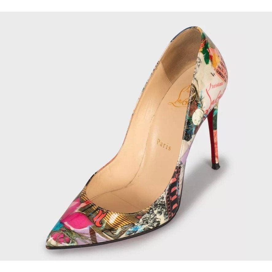 Beige Christian Louboutin Pumps in pelle verniciata multicolore - 37 in vendita