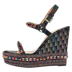 Christian Louboutin Multicolor Patent Leather Pyraclou Wedge Sandals Size 38