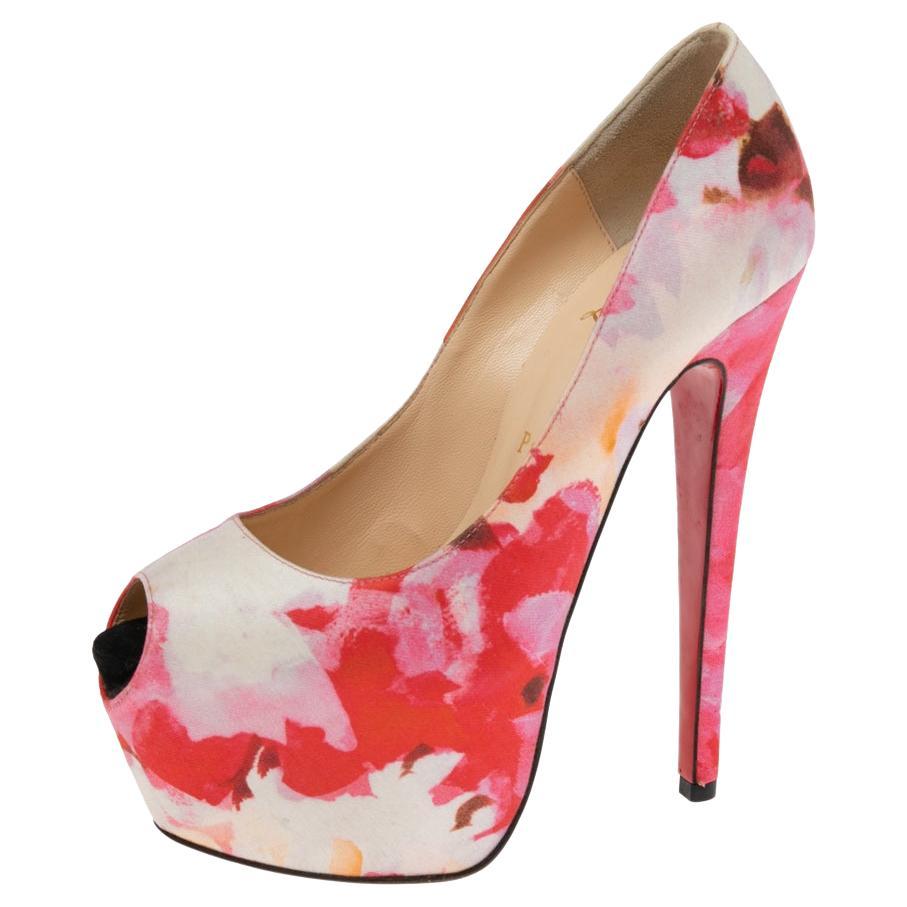 Christian Louboutin Multicolor Popi Fabric Highness Pumps Size 37 For Sale