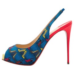 Christian Louboutin Multicolor Printed Fabric Private Number Slingback Pumps Siz