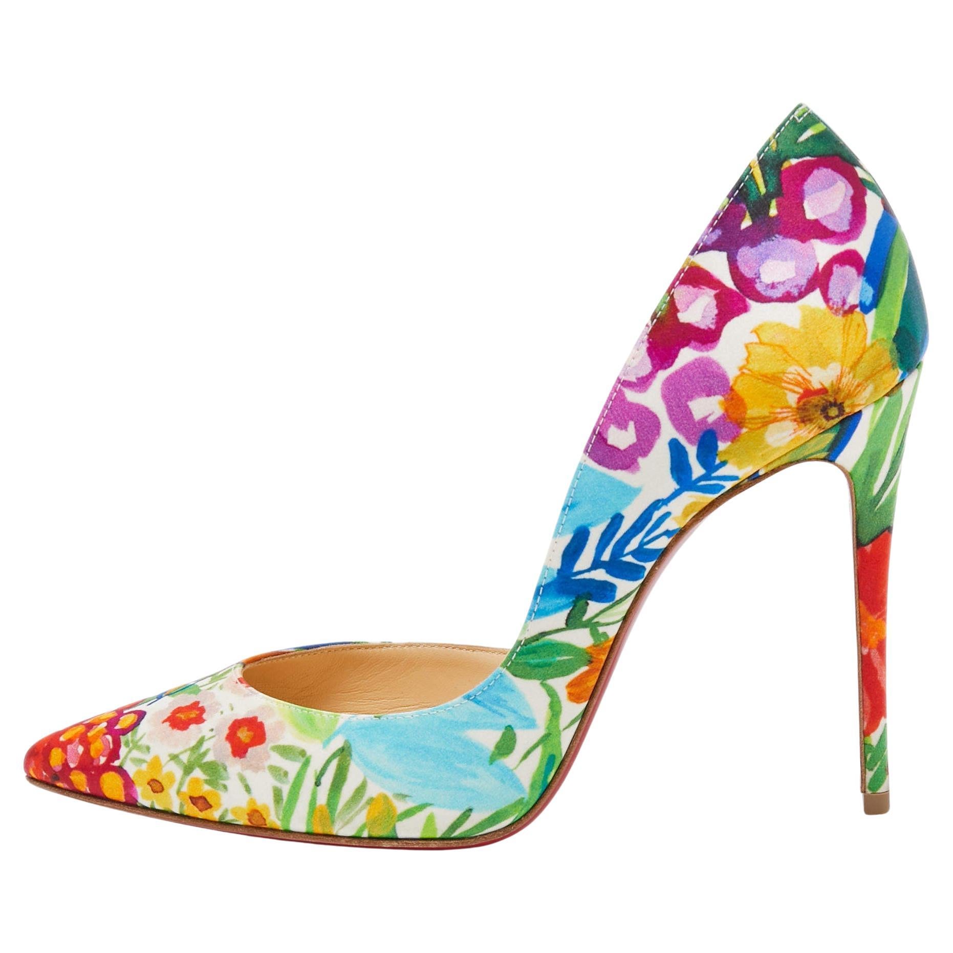 Christian Louboutin Multicolor Printed Satin Iriza Pumps Size 36 For Sale