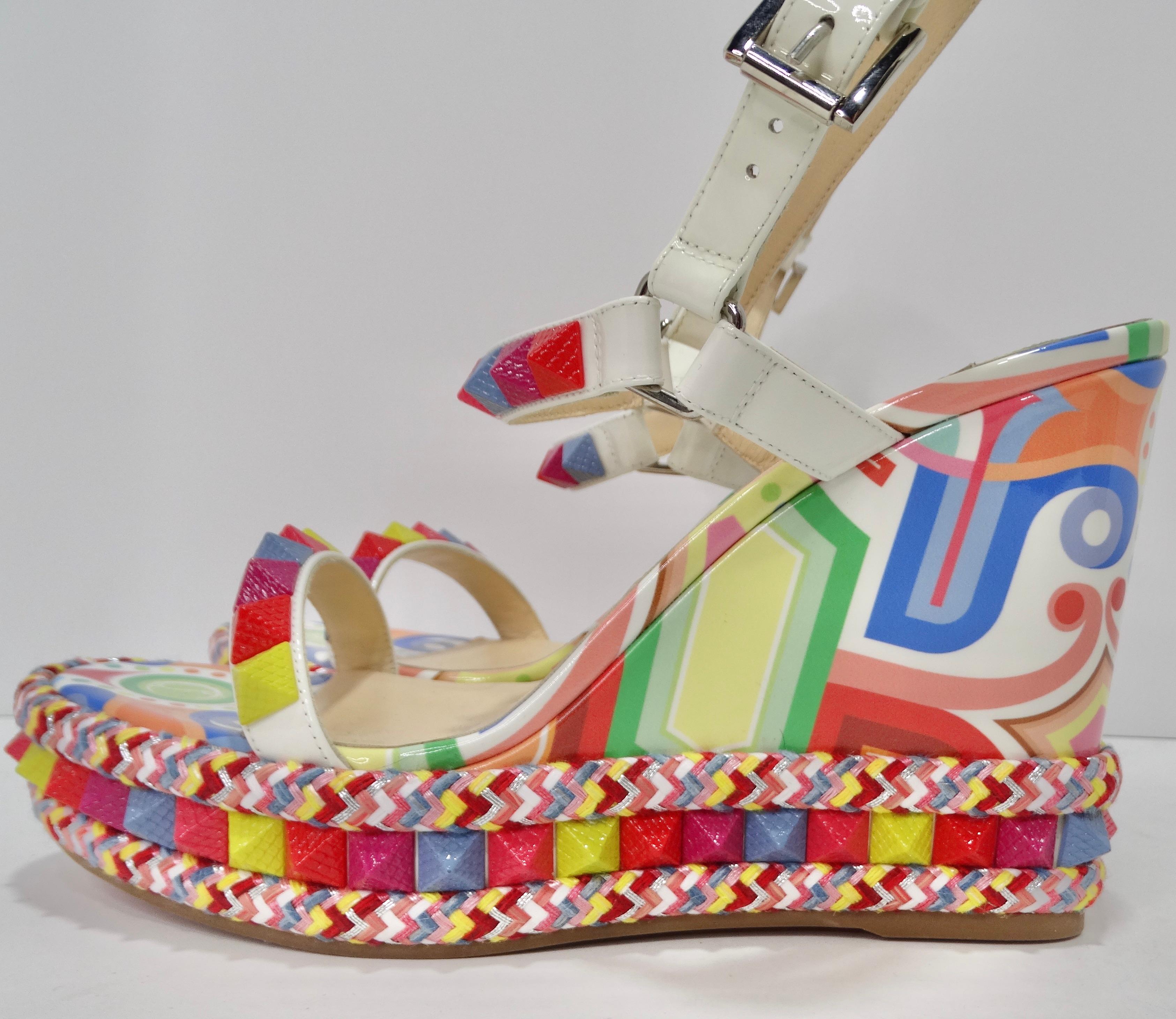 Christian Louboutin Multicolor Printed Stud Wedges  For Sale 5