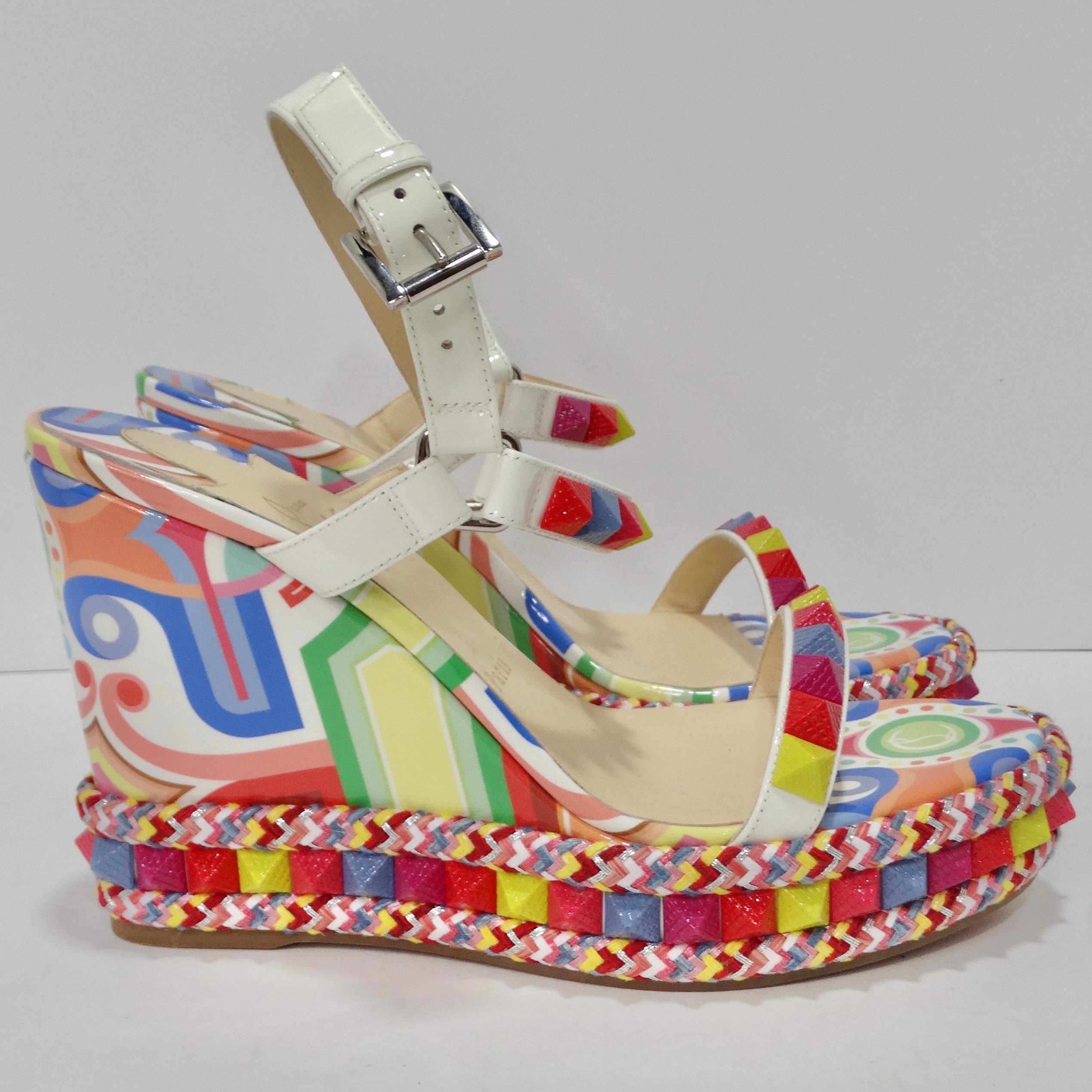 Christian Louboutin Multicolor Printed Stud Wedges  For Sale 1