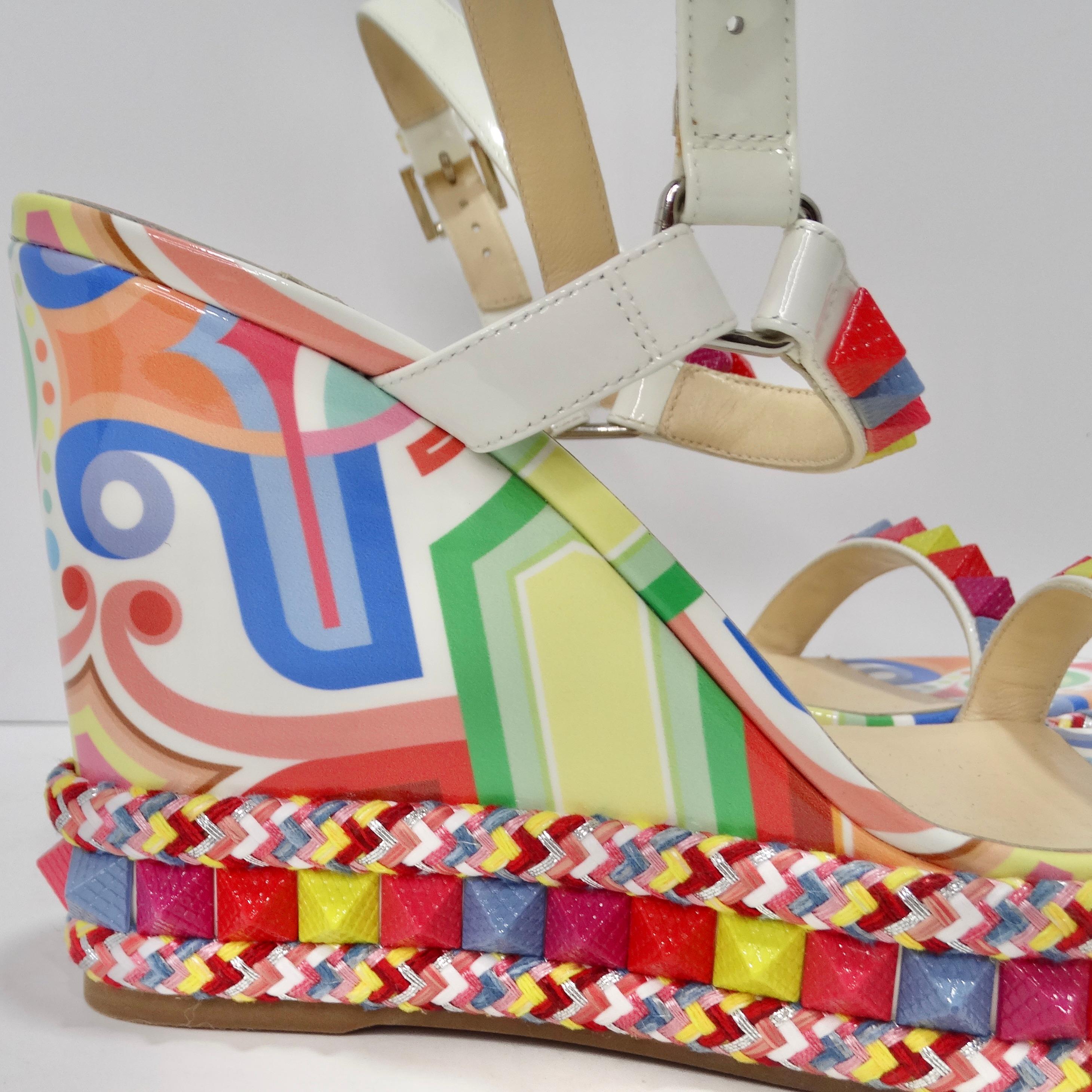 Christian Louboutin Multicolor Printed Stud Wedges  For Sale 2