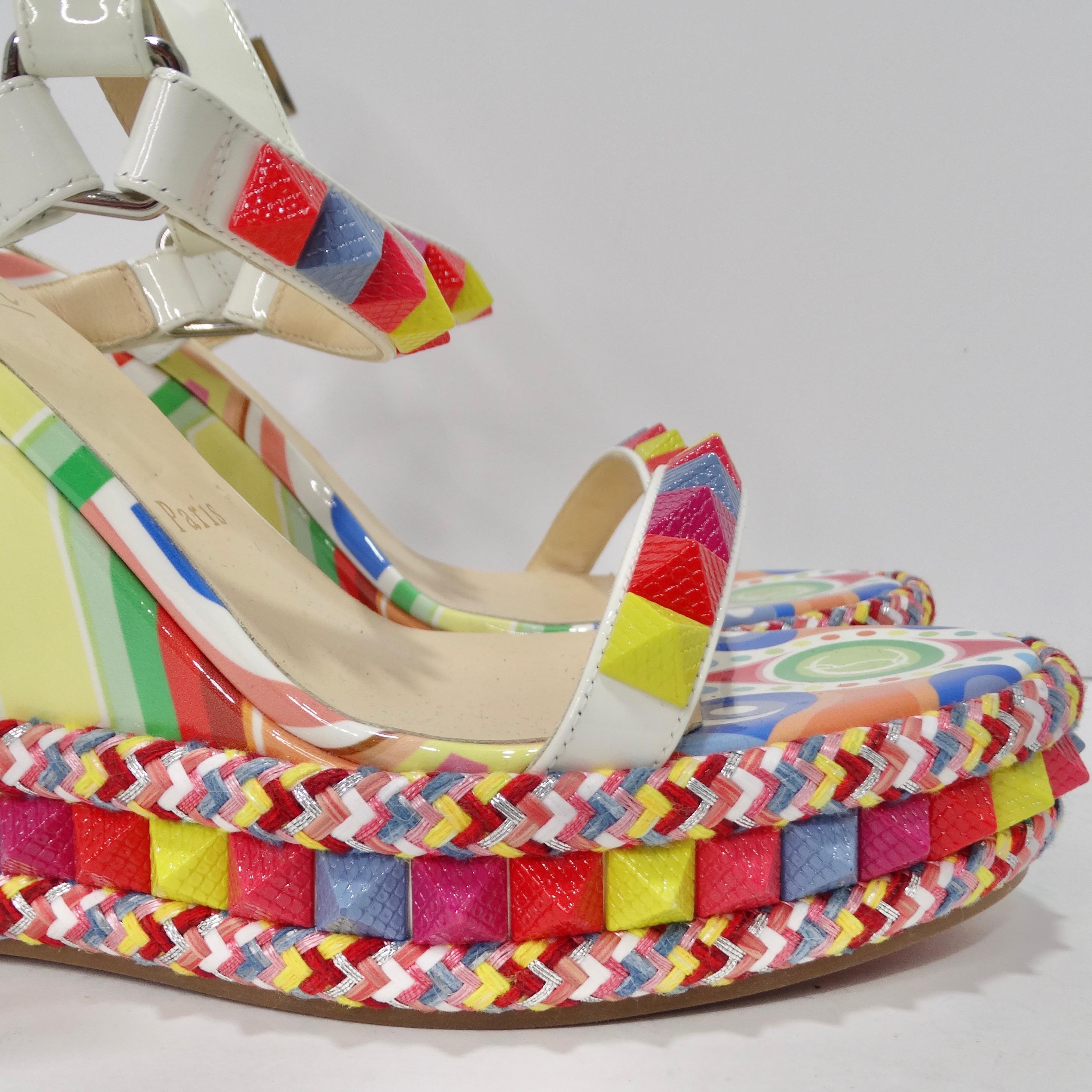 Christian Louboutin Multicolor Printed Stud Wedges  For Sale 3
